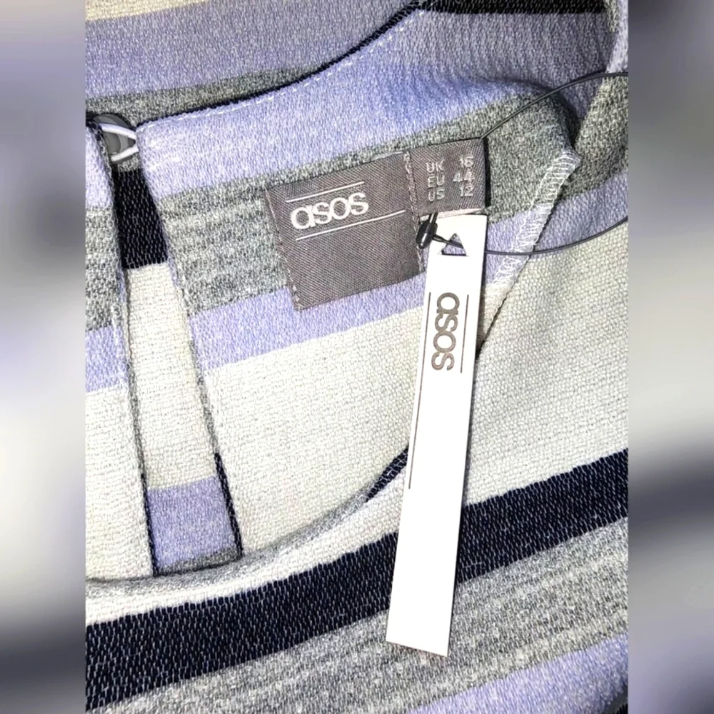 NWT ASOS Tie Front Shift Dress in Natural Fiber Stripe Size 12 - Picture 10 of 12